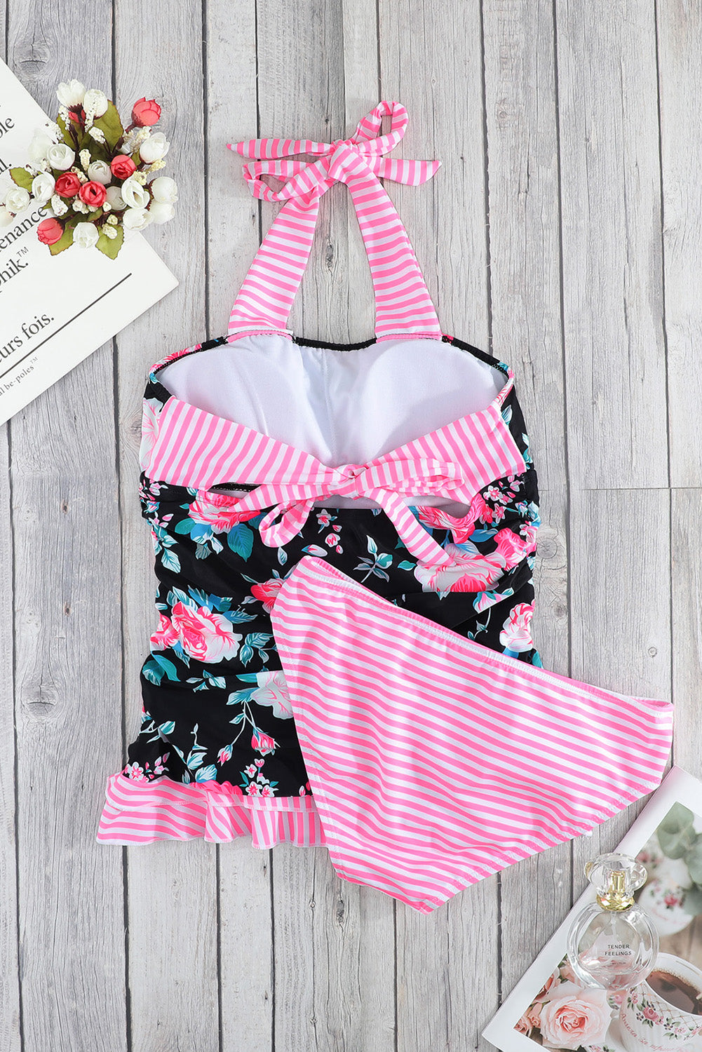 Girls Mixed Print Tie-Back Two-Piece Swimsuit