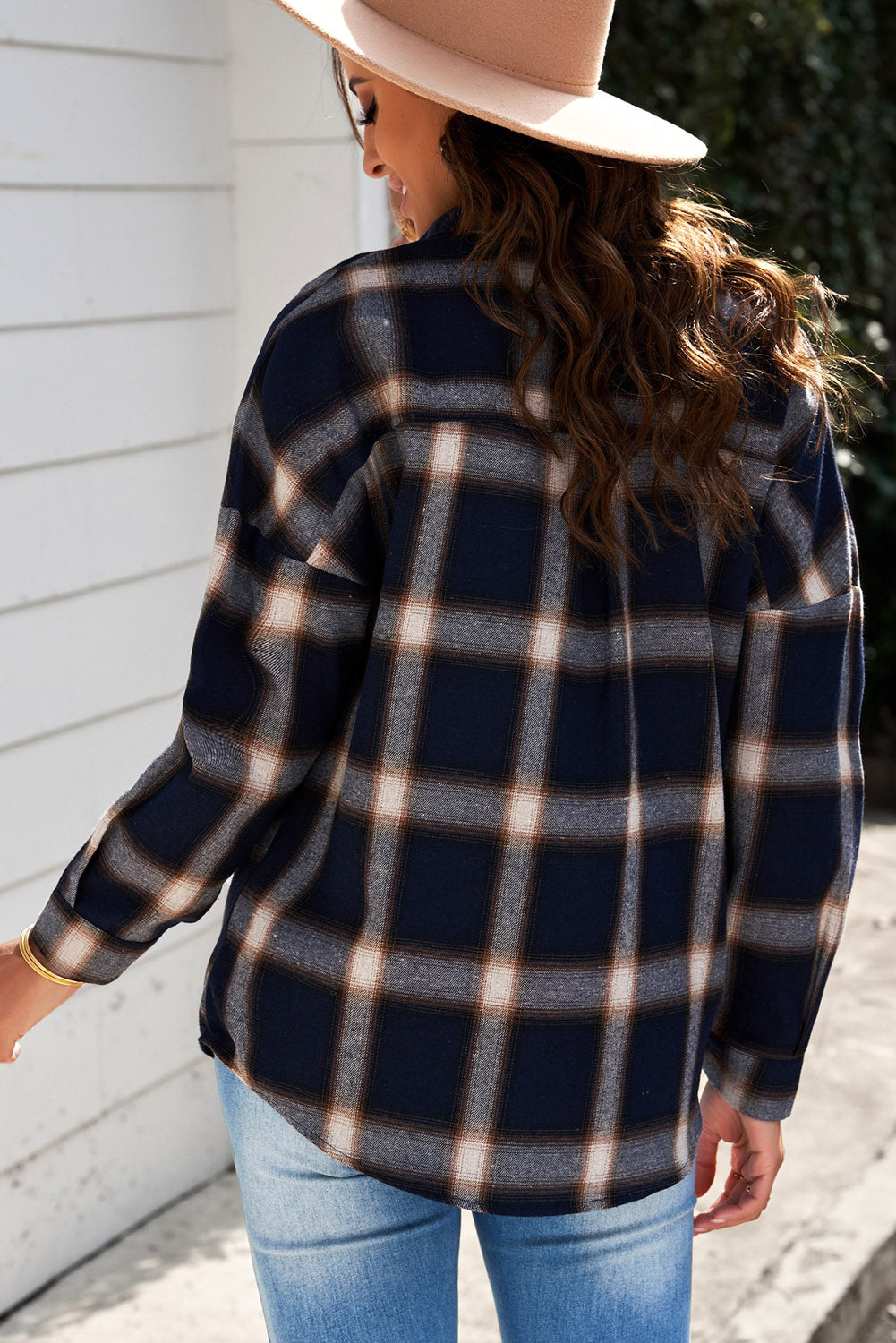 Plaid Dropped Shoulder Pocketed Shirt