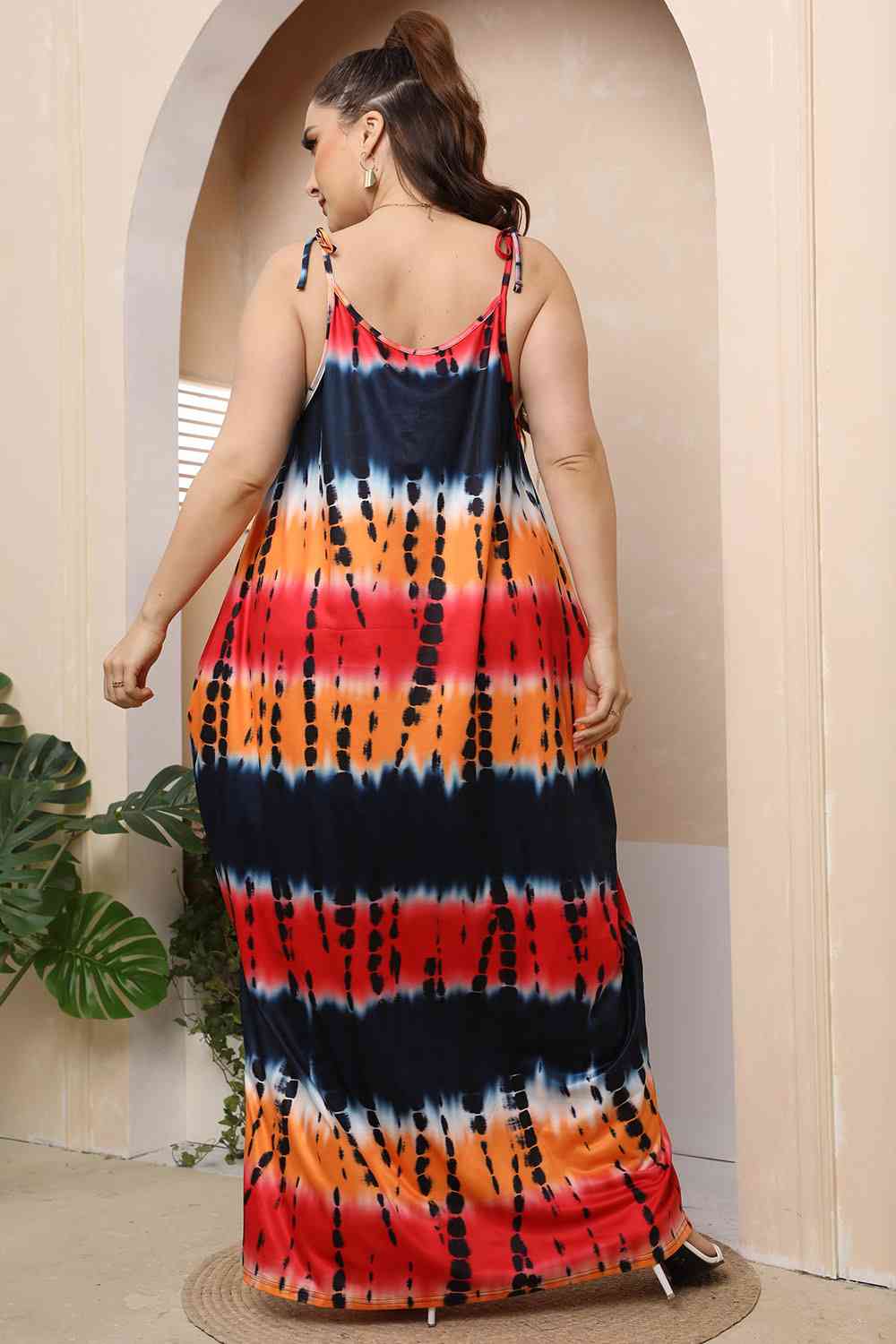 Plus Size Tie-Shoulder Tie-Dye Maxi Dress