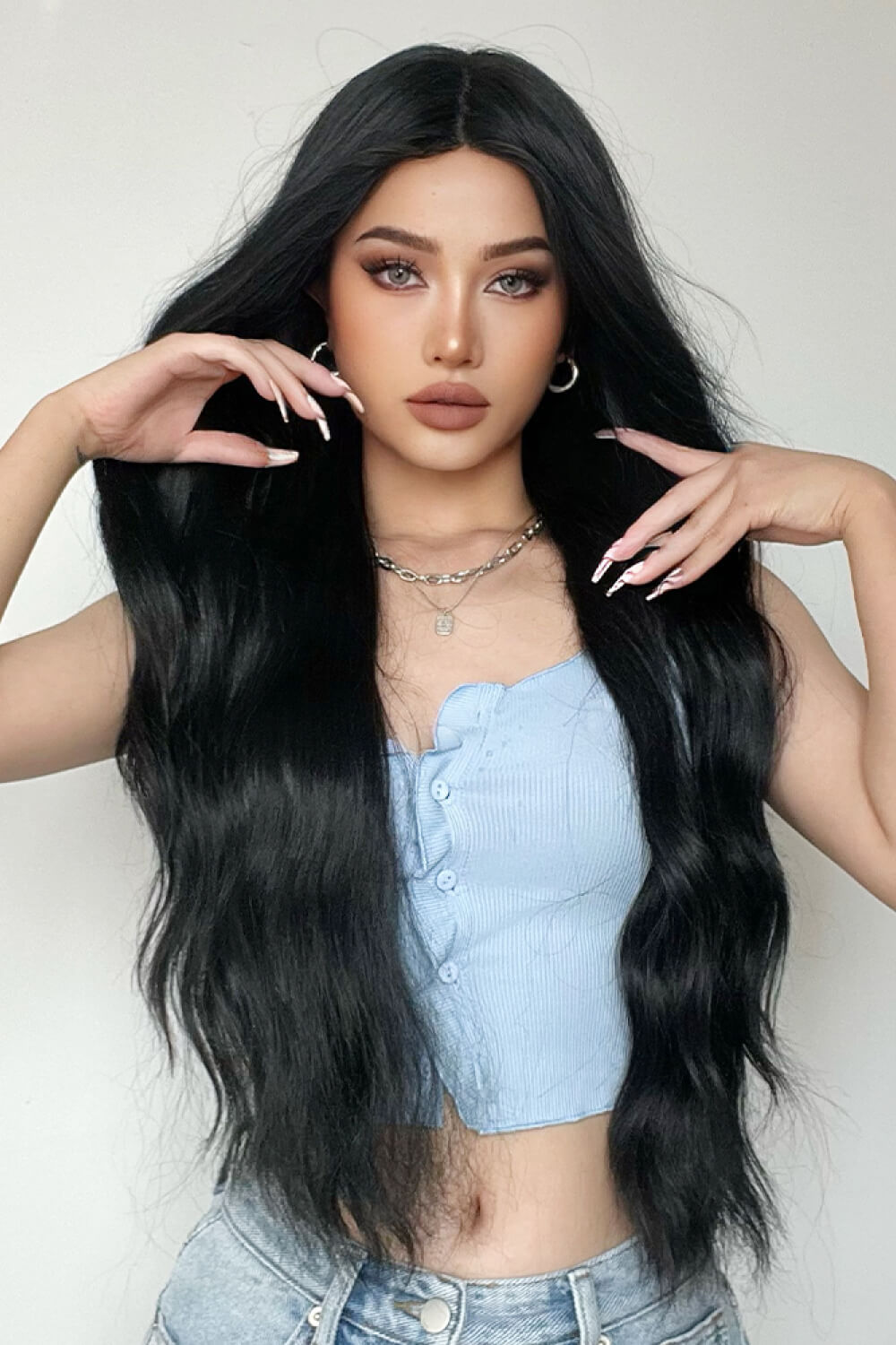 28" Long Black Deep Wave Synthetic Wig