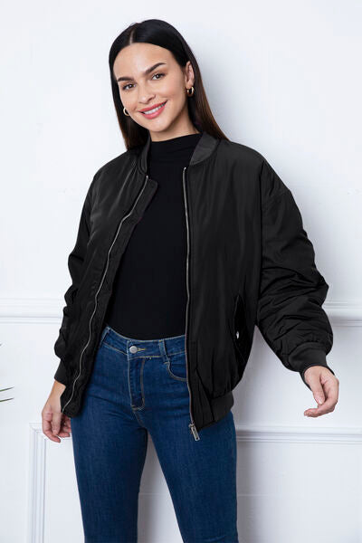 Ruched Zip Up Dropped Shoulder Jacket