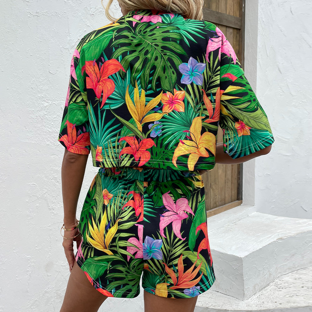 Vibrant Floral Print Shirt & Shorts Set