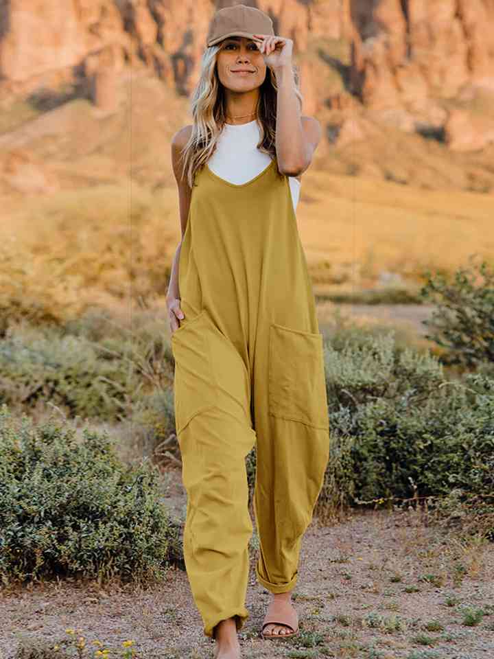 Double Take Full Size Sleeveless V-Neck Pocketed Jumpsuit (2 Variants)