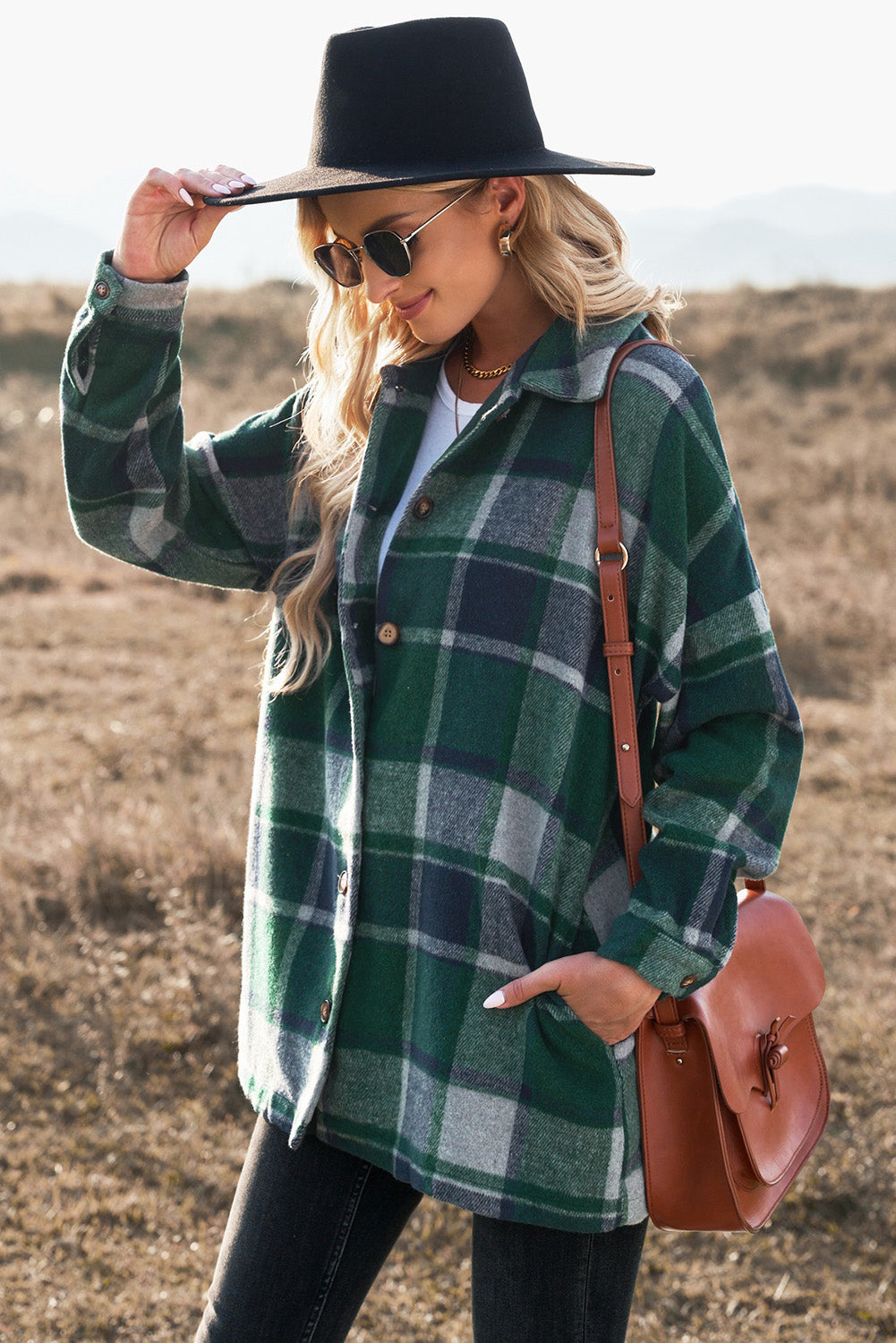 Plaid Dropped Shoulder Pocketed Shirt Jacket