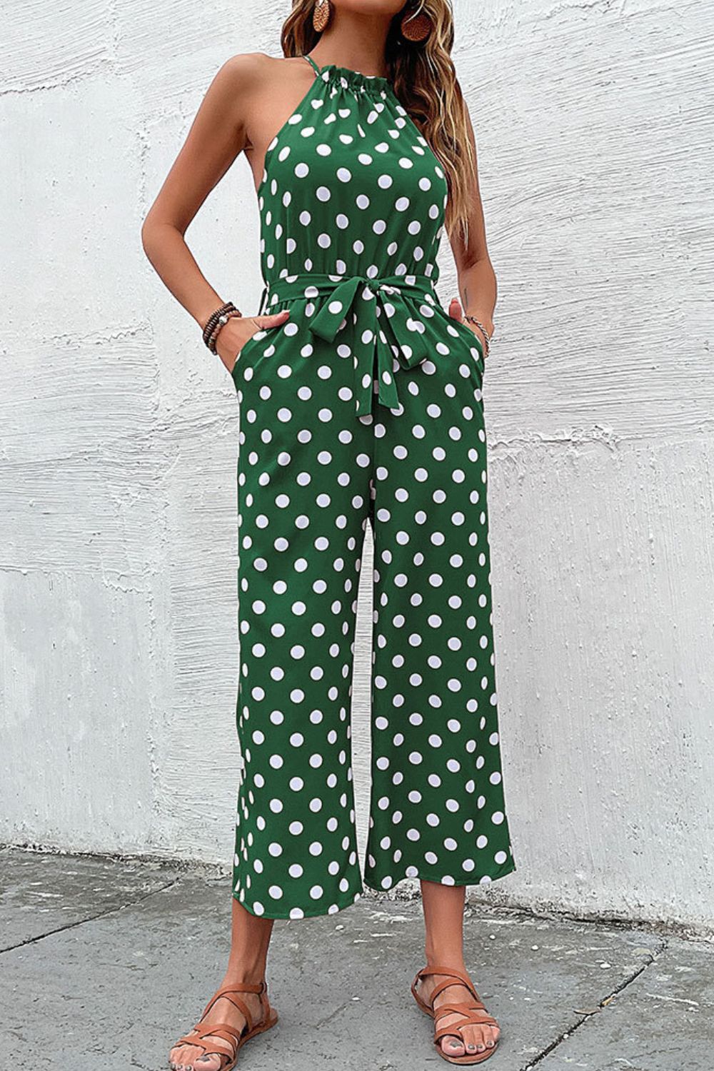 Polka Dot Grecian Wide Leg Jumpsuit (4 Variants)