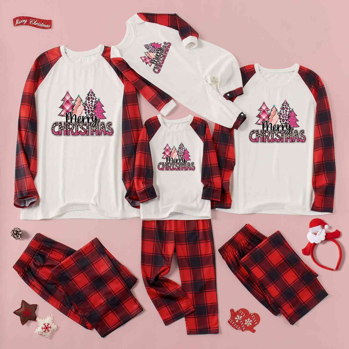 Matching Kids 2T-9 "Merry CHRISTMAS" 4 Pink Trees Pajama Set