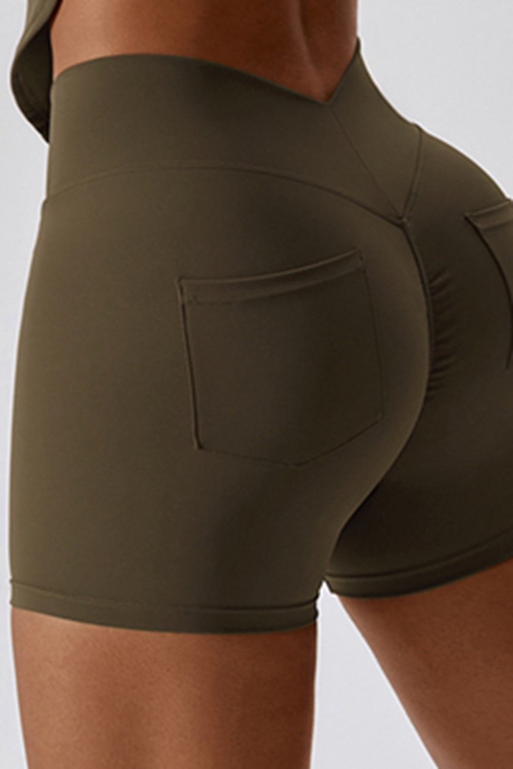 Wide Waistband Back Pocket Sports Shorts