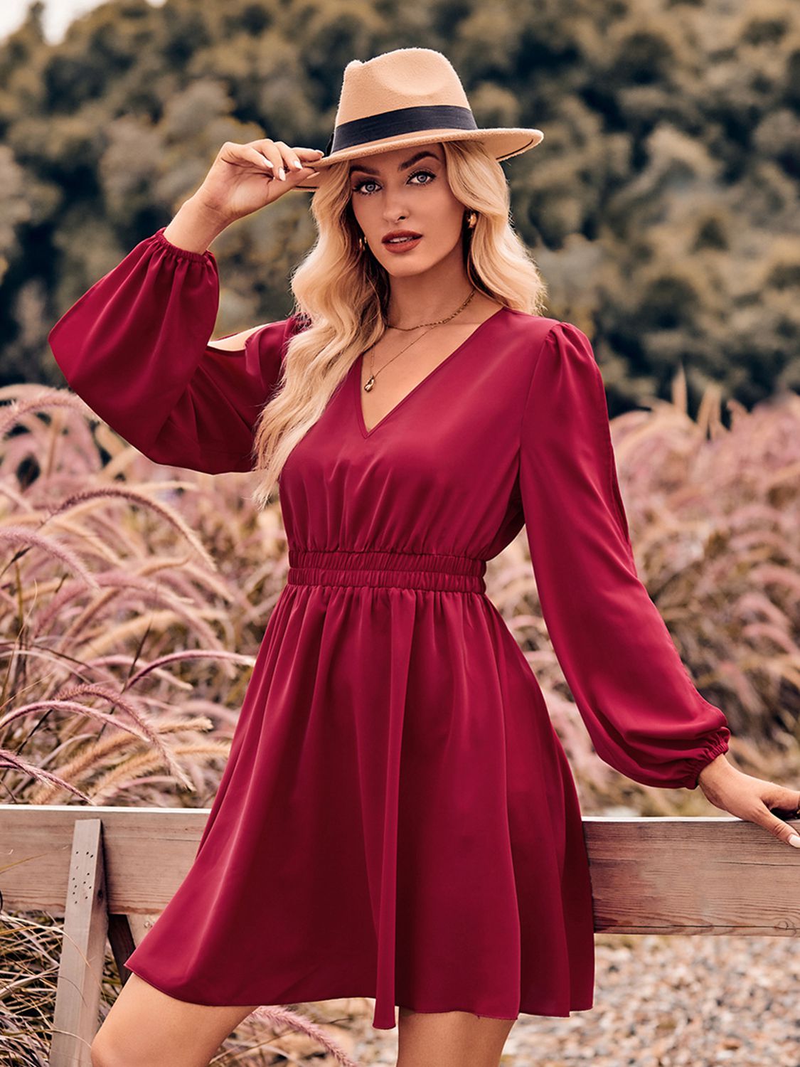 V-Neck Split Sleeve Mini Dress (3 Variants)