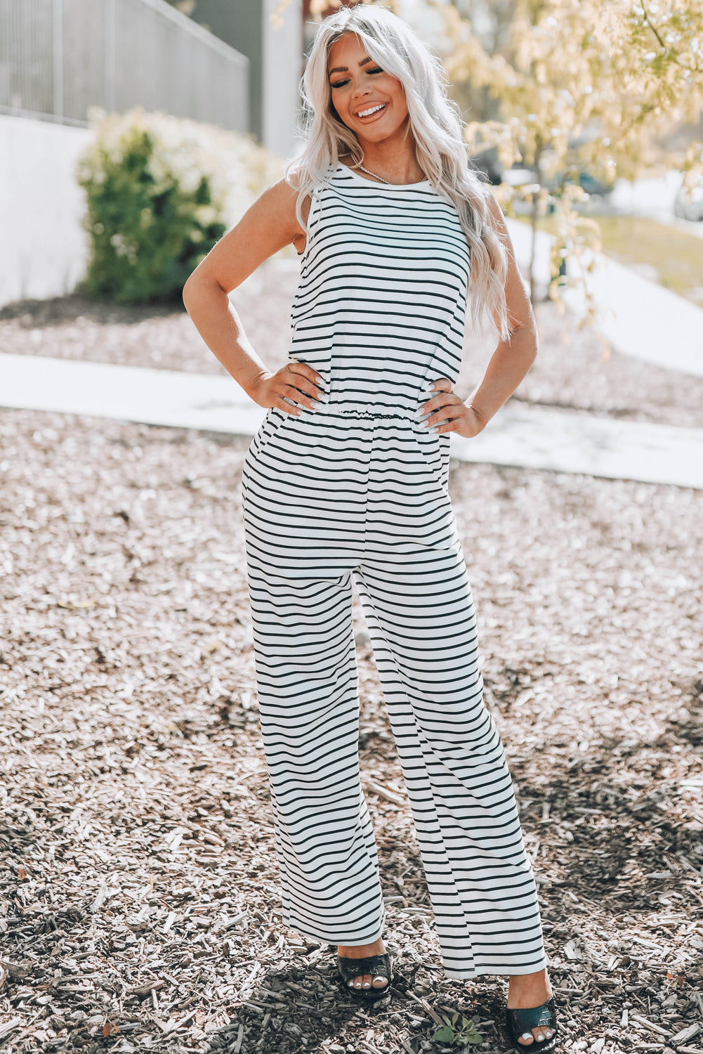 Striped Sleeveless Jumpsuit with Pockets (2 Variants)