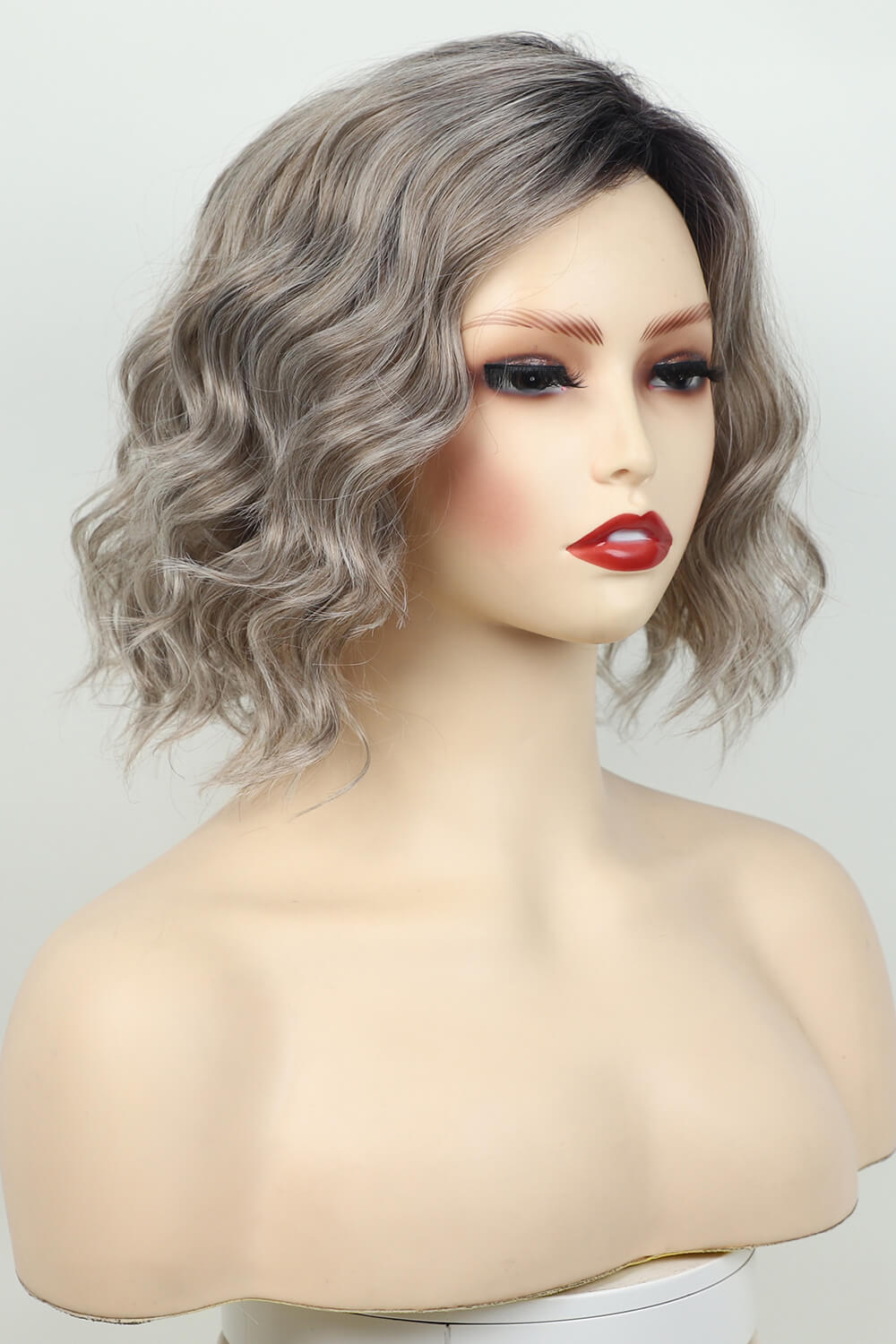 4'' Gray/White Synthetic Short Wavy Wig