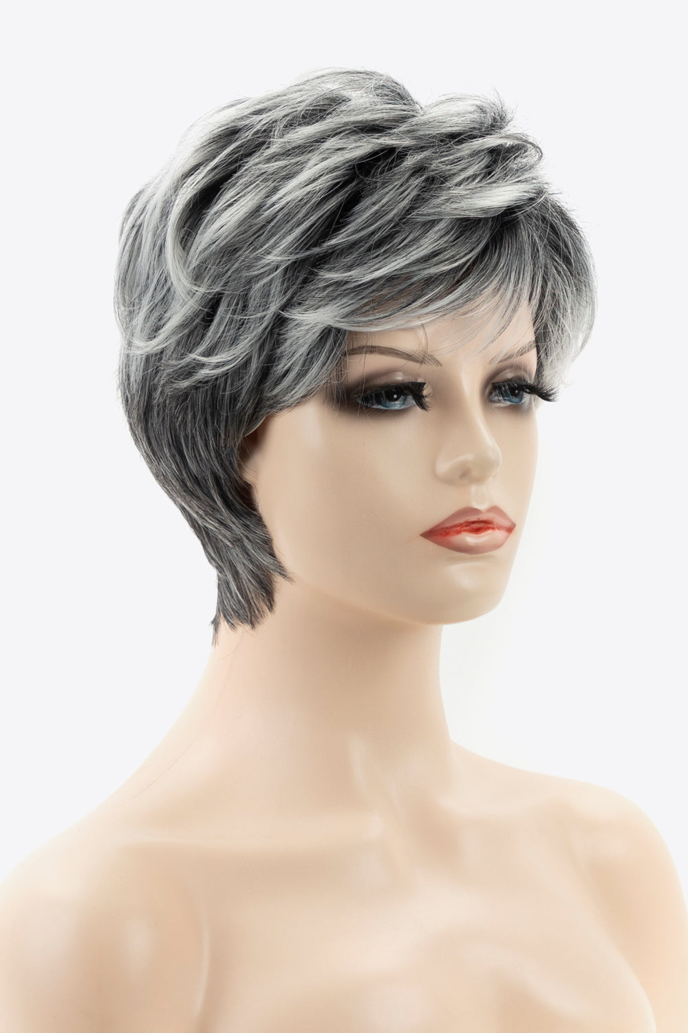 4'' Gray/Black/White Short Synthetic Pixie Layered Wig