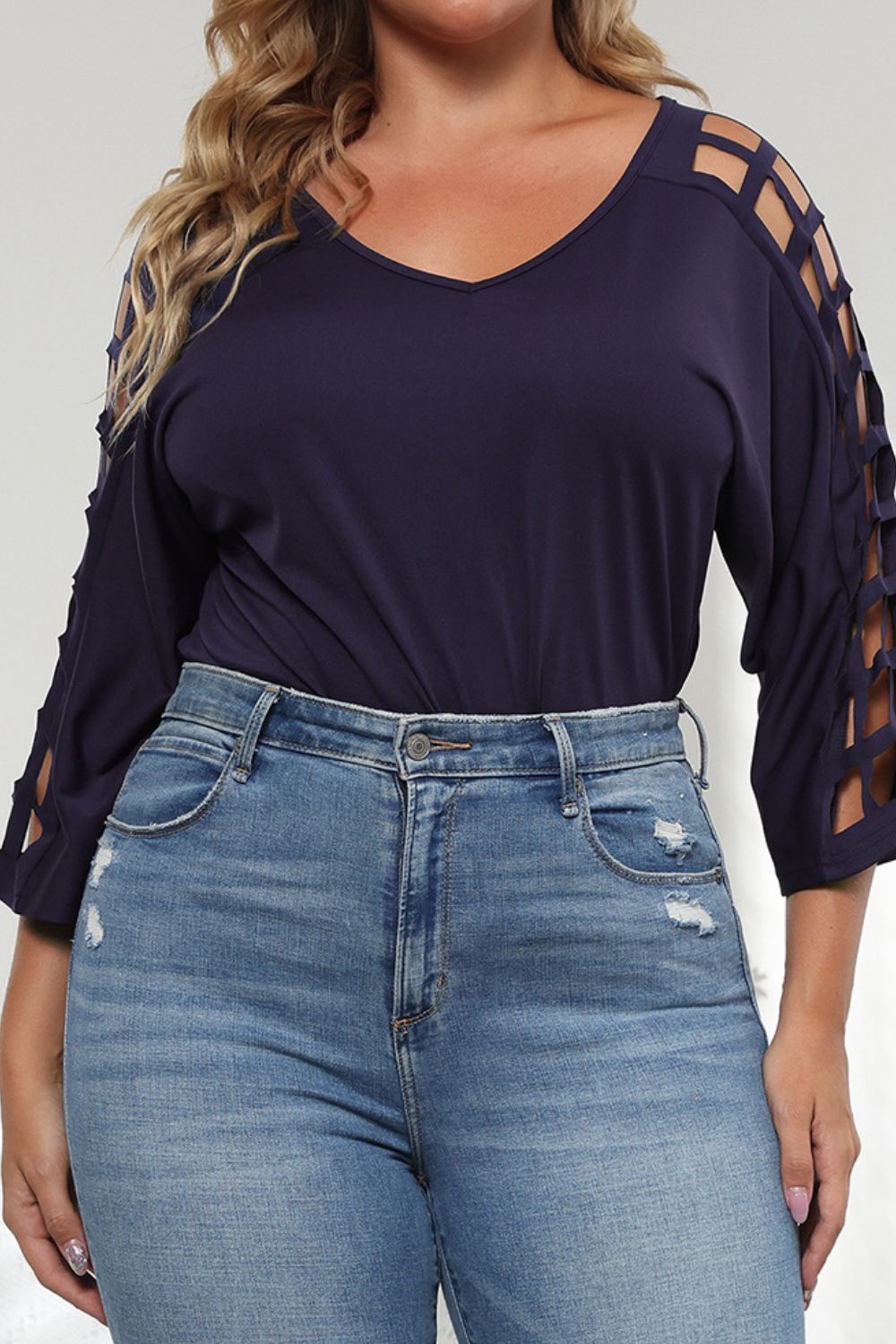 Confident Cutout Full Size Three-Quarter Sleeve Blouse