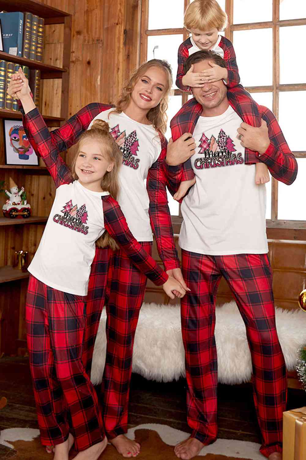 Matching Men's "Merry CHRISTMAS" 4 Pink Trees Pajama Set