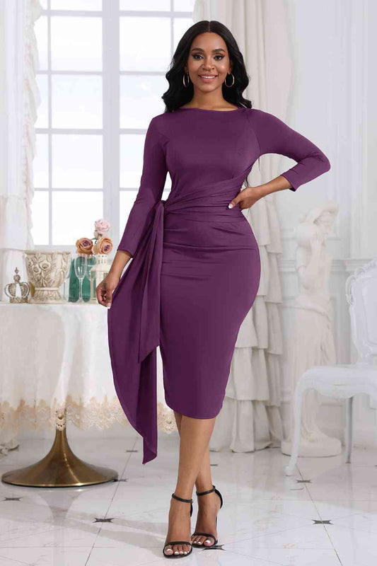 Tie Detail Round Neck Midi Dress (3 Variants)