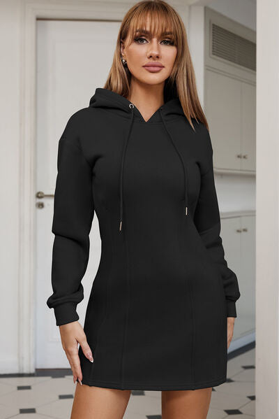 Drawstring Long Sleeve Hooded Dress (3 Variants)