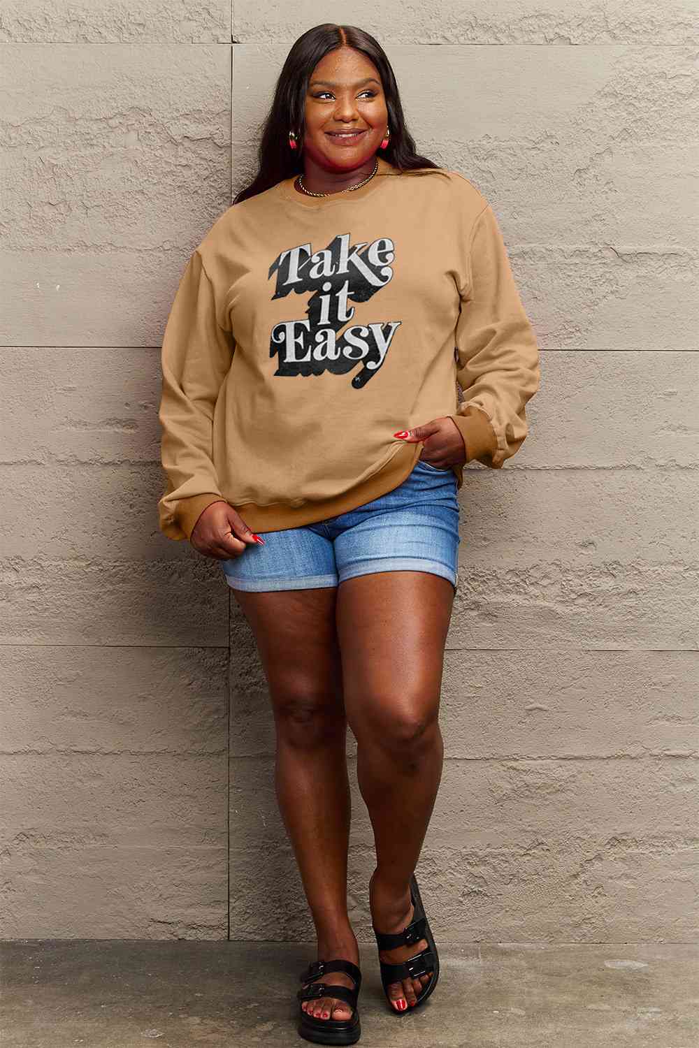 Simply Love Full Size TAKE IT EASY Graphic Sweatshirt