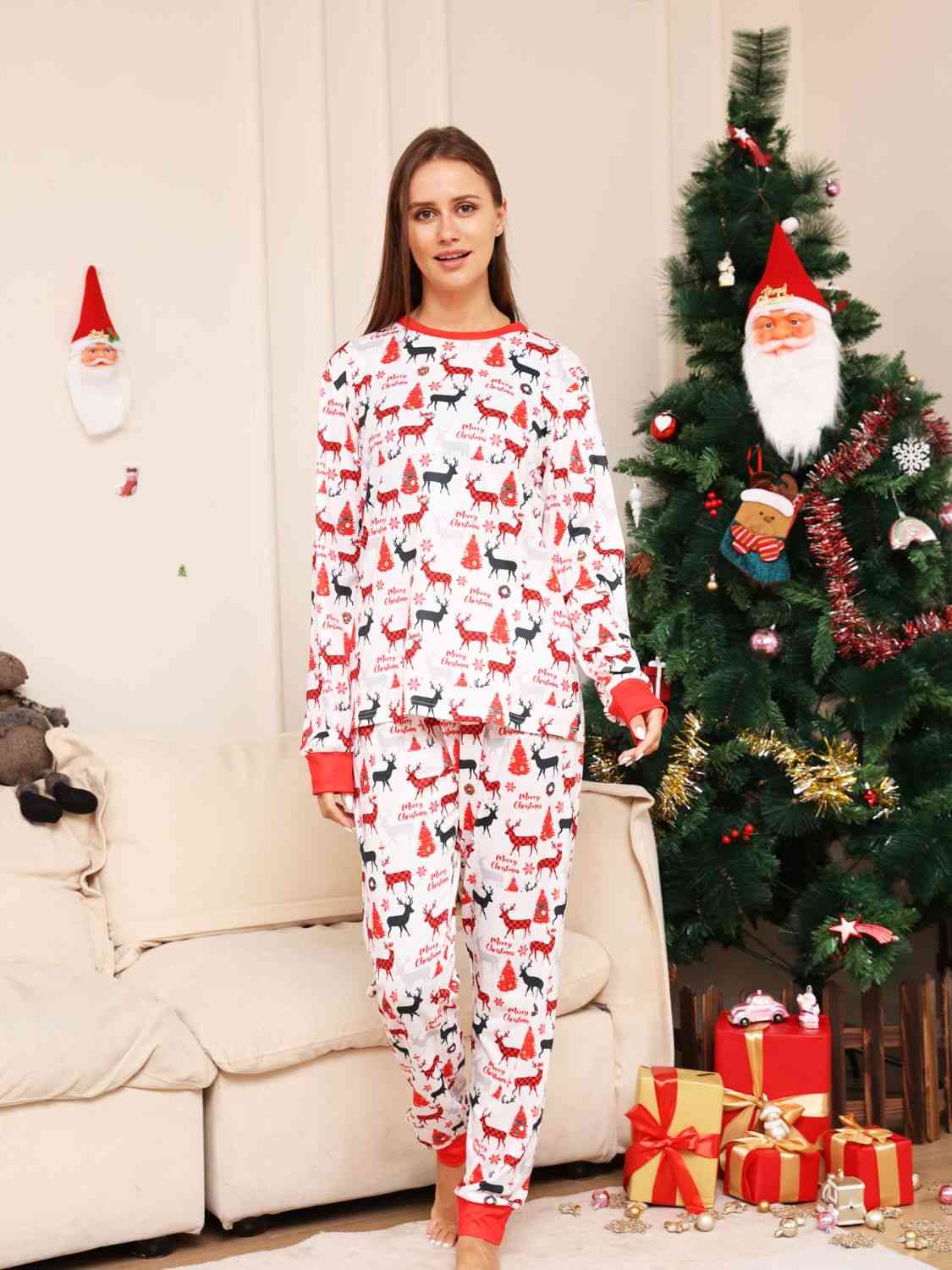 Matching Women's Reindeer Print Pajama Set