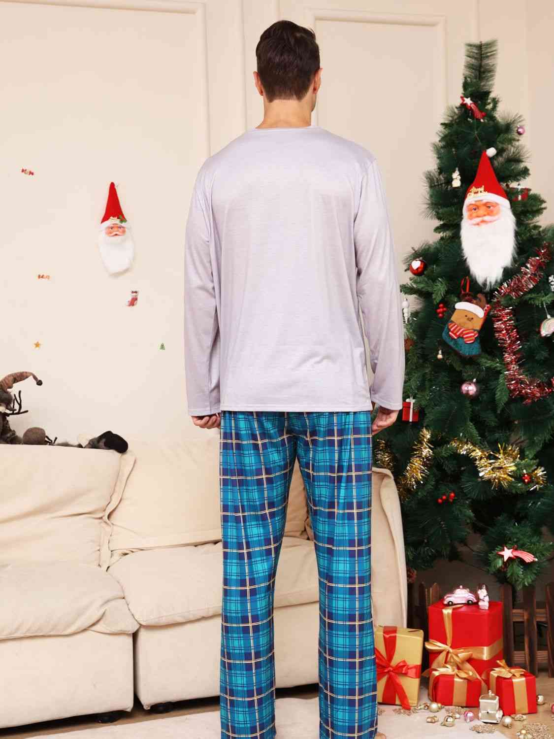 Matching Men's Gray/Blue Rudolph Pajama Set