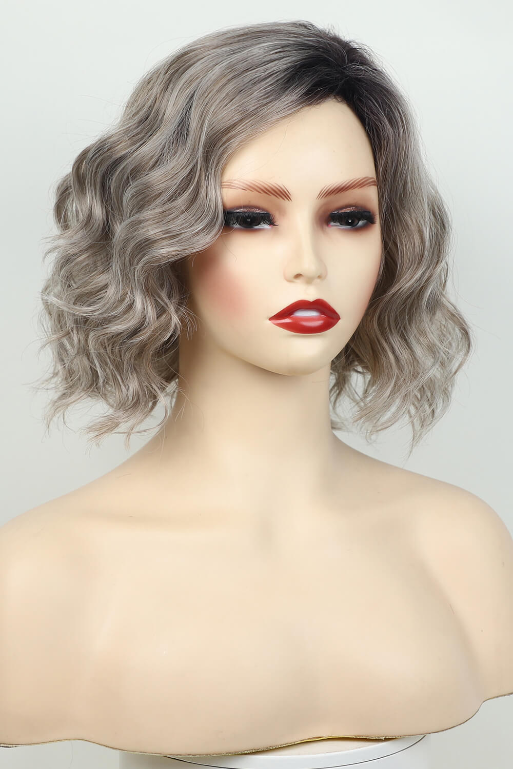 4'' Gray/White Synthetic Short Wavy Wig