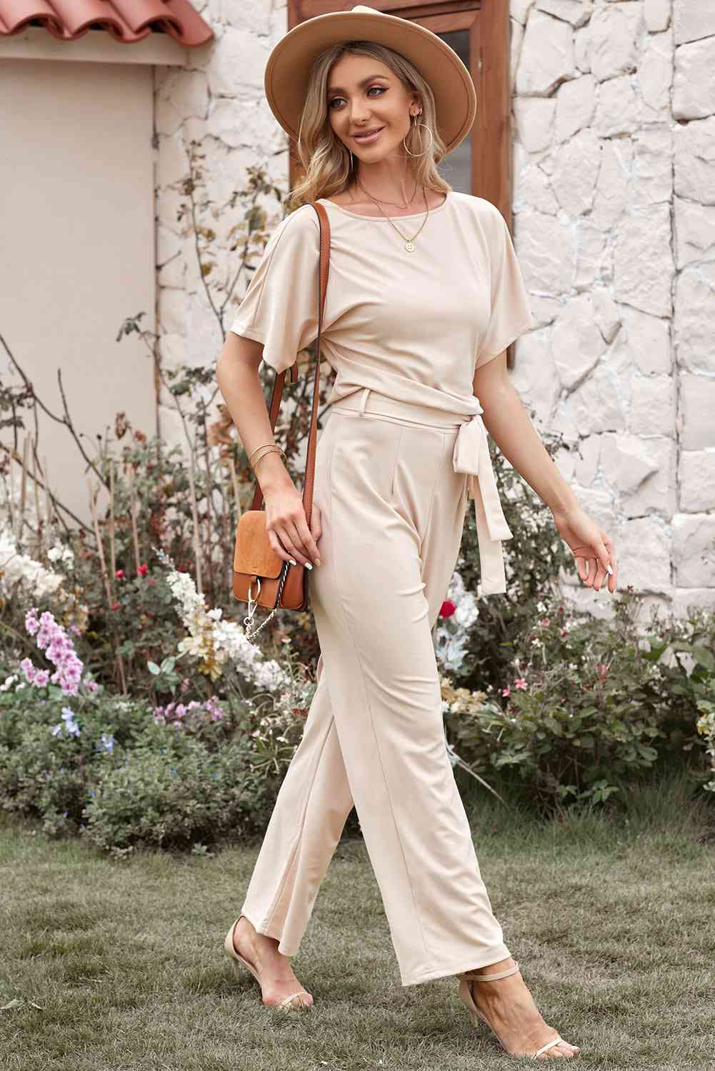 Full Size Tie Waist Straight Leg Jumpsuit (3 Variants)