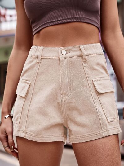 High Waist Denim Shorts with Pockets