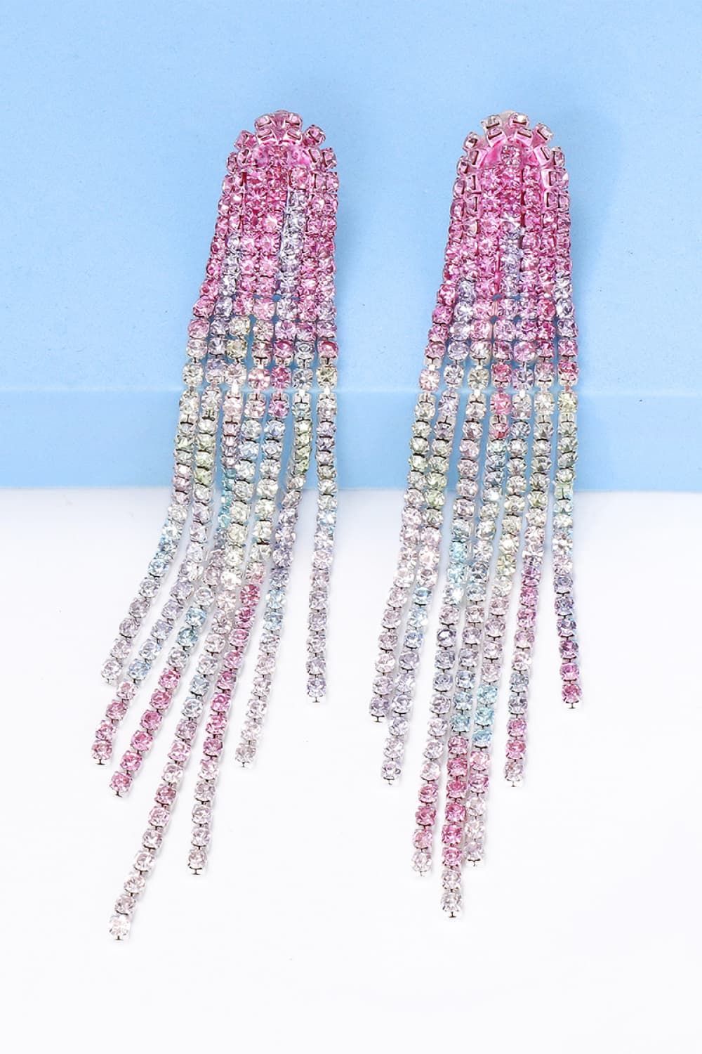 Pastel Waterfall Rhinestone Fringed Earrings