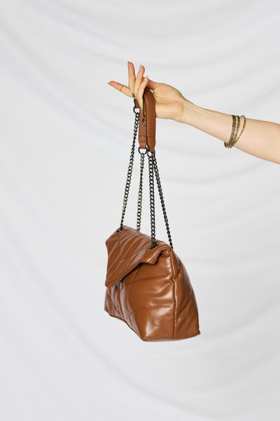 SHOMICO PU Leather Chain Handbag (Brown)