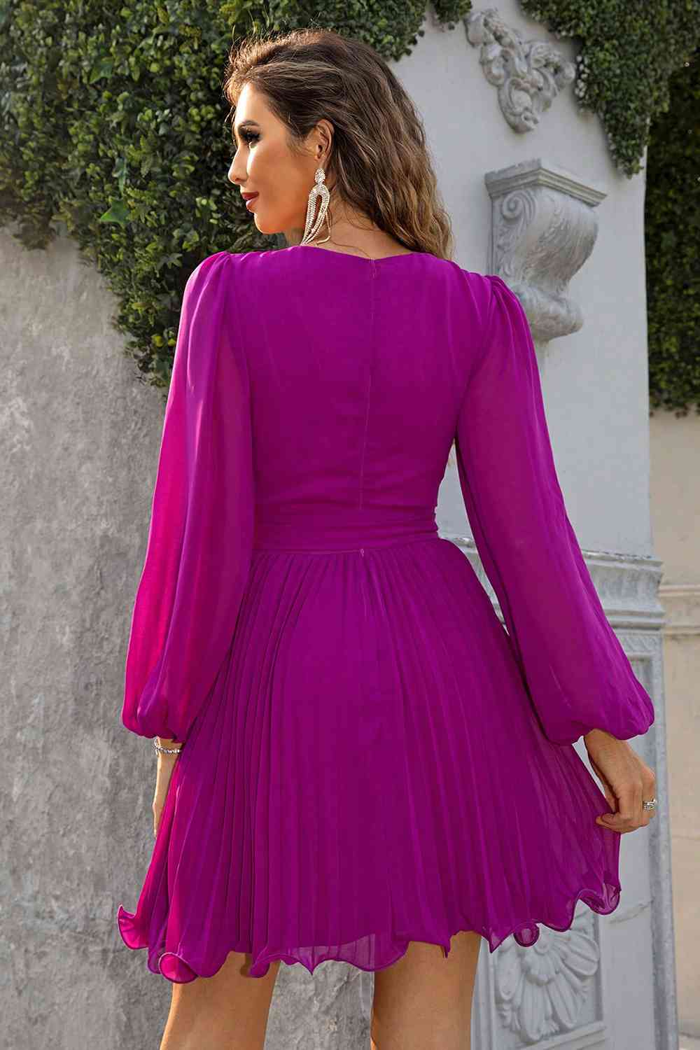 Fuchsia Give-It-A-Whirl Tied Front Accordion Dress