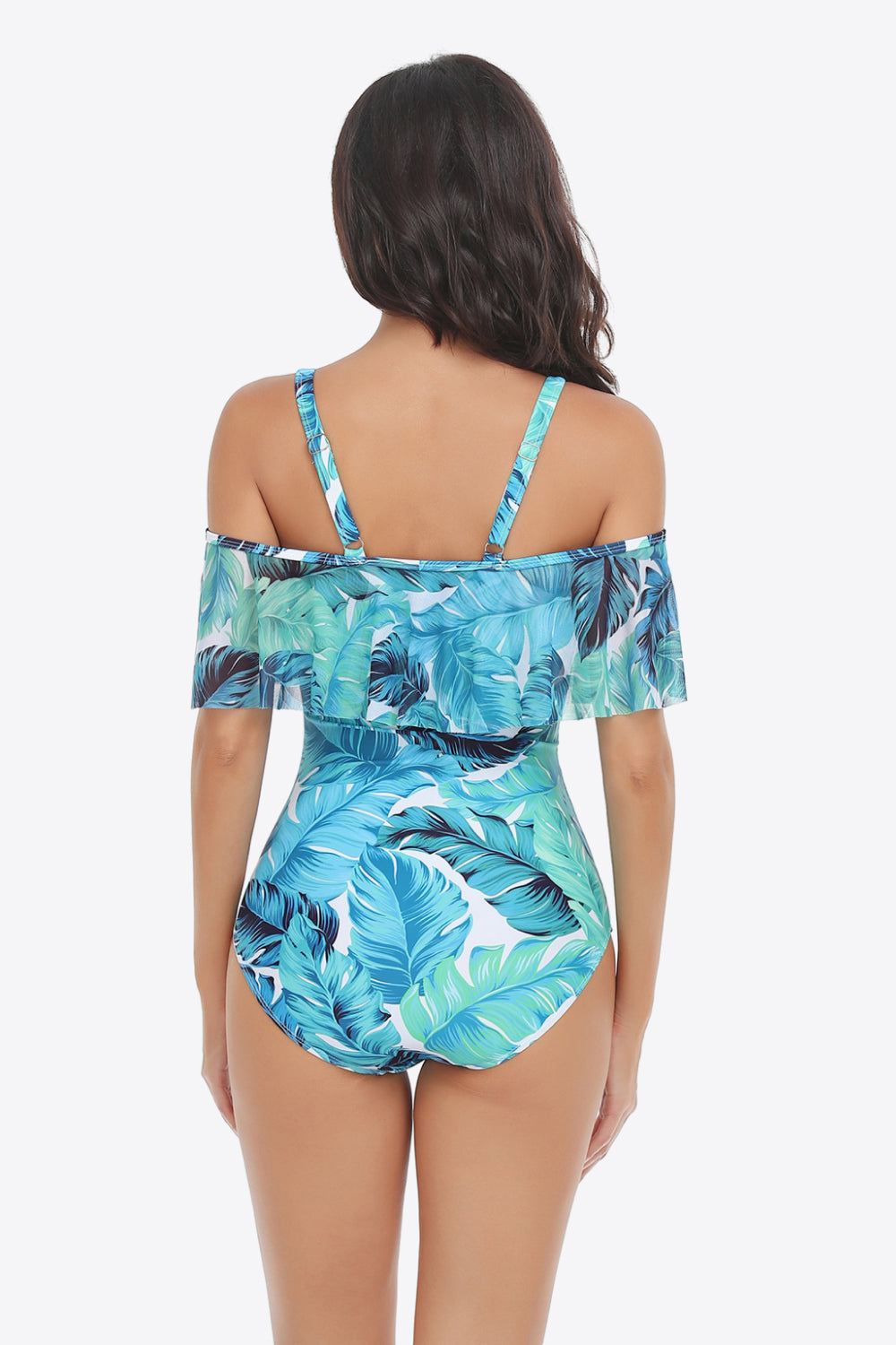 Botanical Print Cold-Shoulder Layered One-Piece Swimsuit (3 Variants)