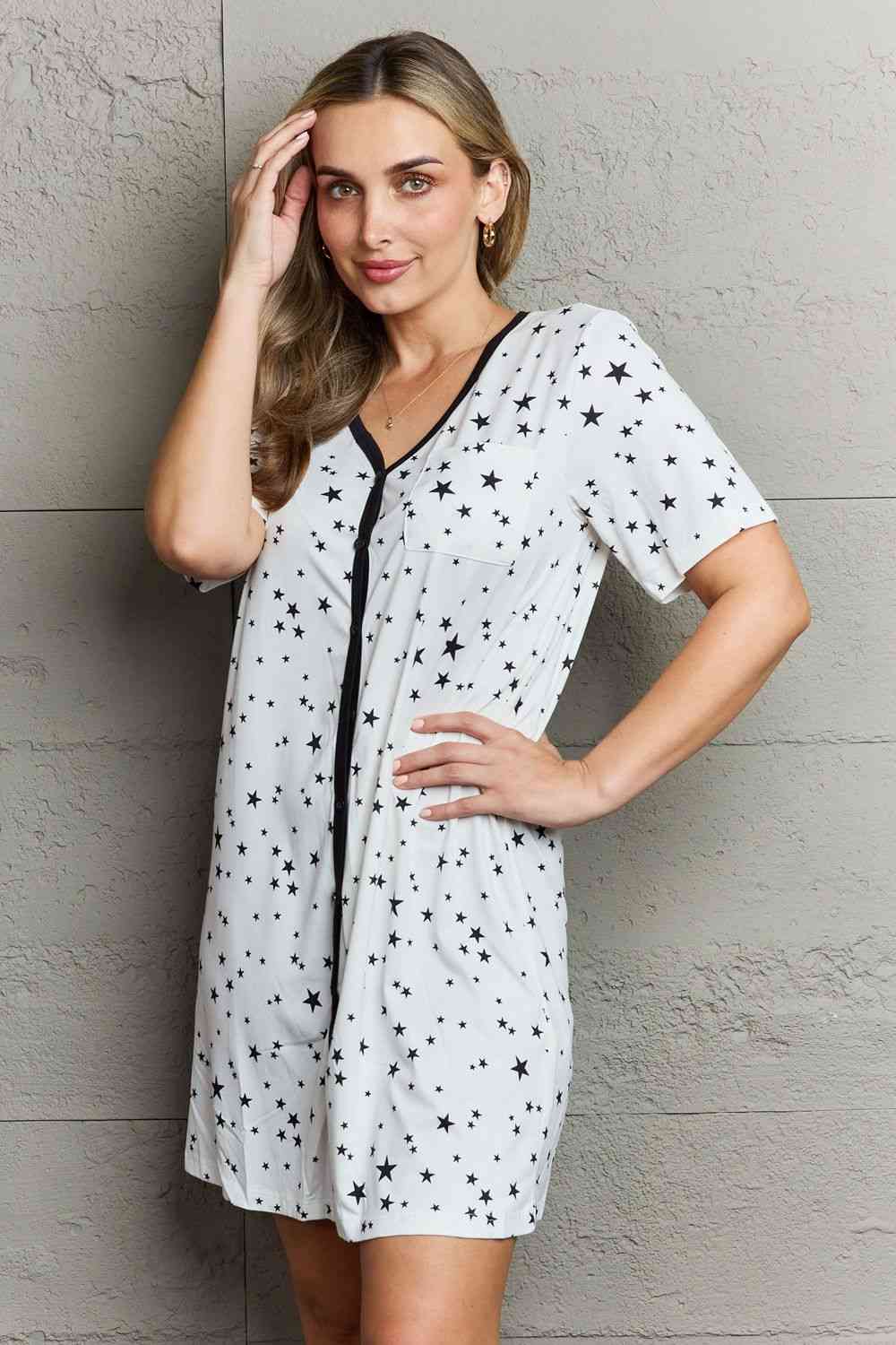 MOON NITE Quilted Quivers Button Down Night Gown