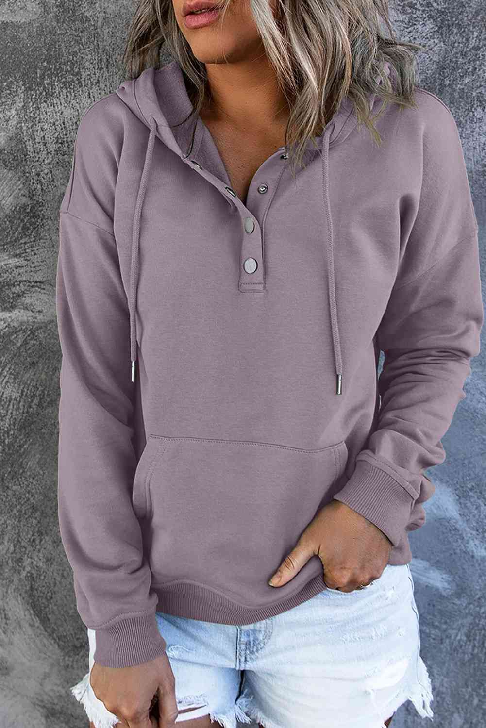 Dropped Shoulder Long Sleeve Hoodie with Pocket