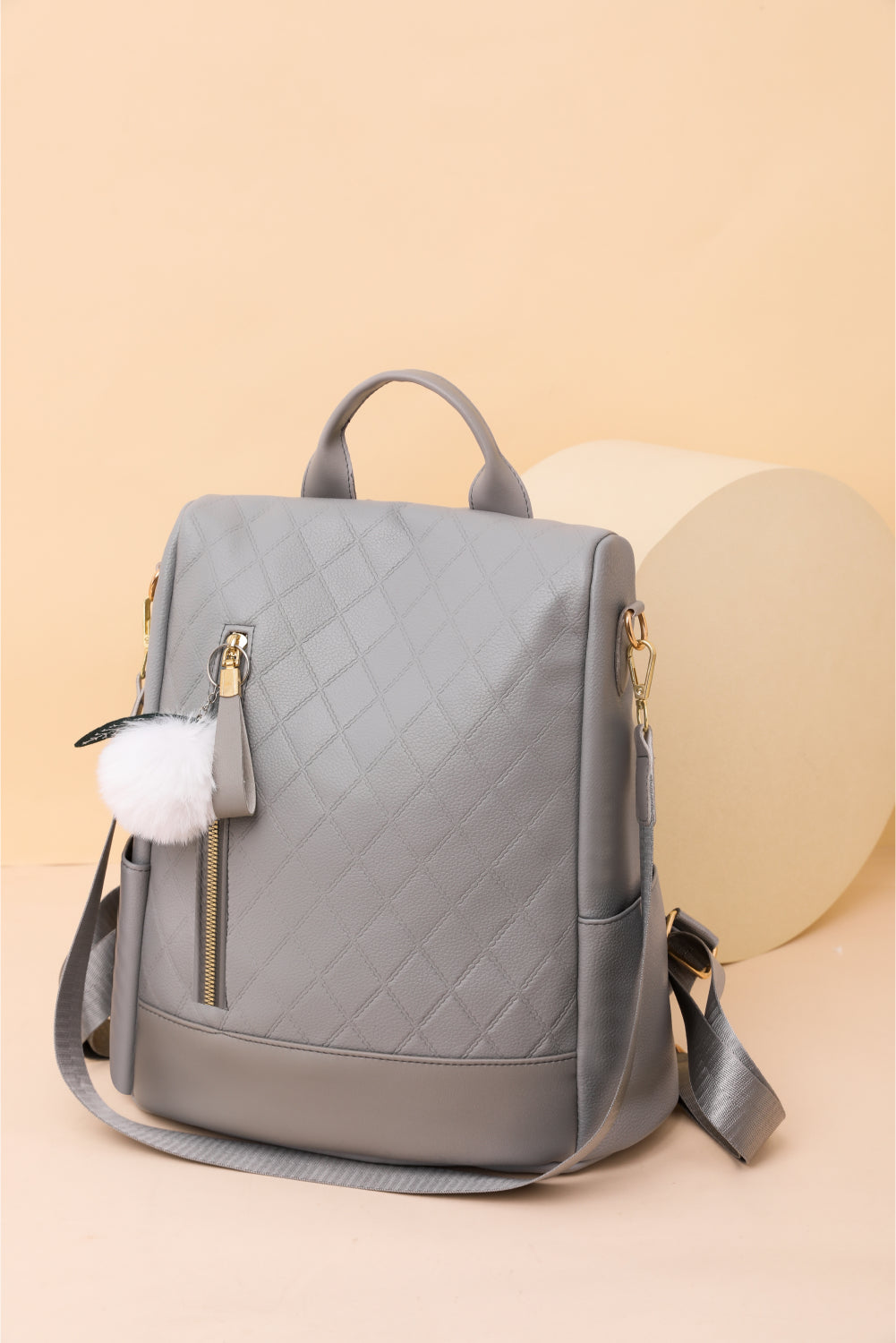 Diamond Patterned Pum-Pum Zipper Backpack (3 Variants)