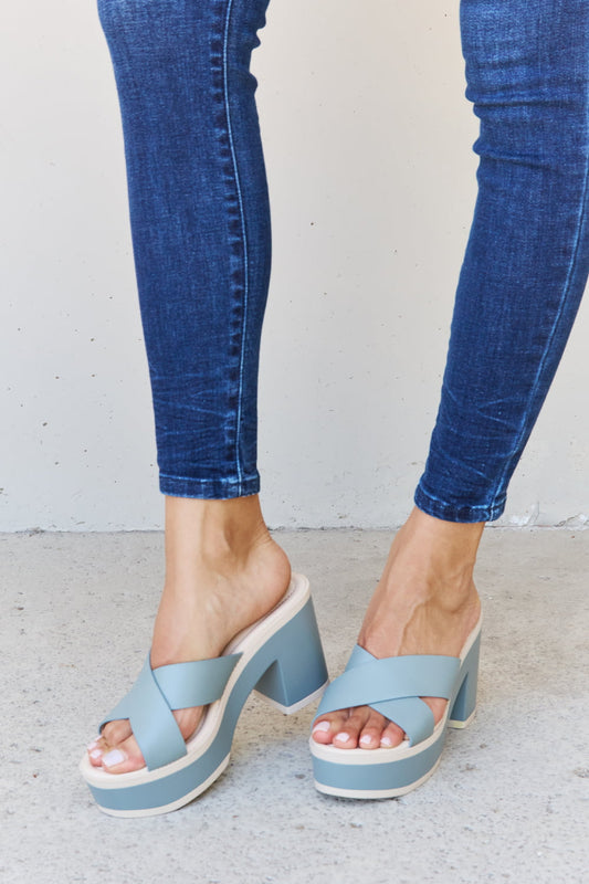 Cherish The Moments Contrast Platform Sandals in Misty Blue