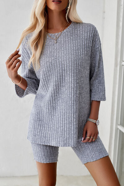 Cozy Ribbed Top & Shorts Set (4 Variants)