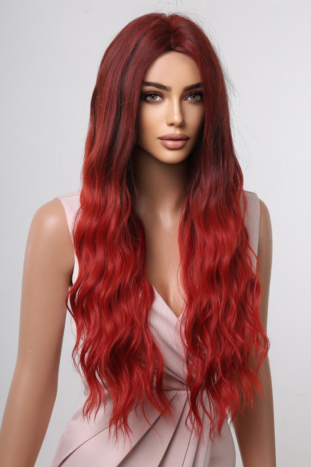 27" Red Ombre Long Wave Synthetic Wig