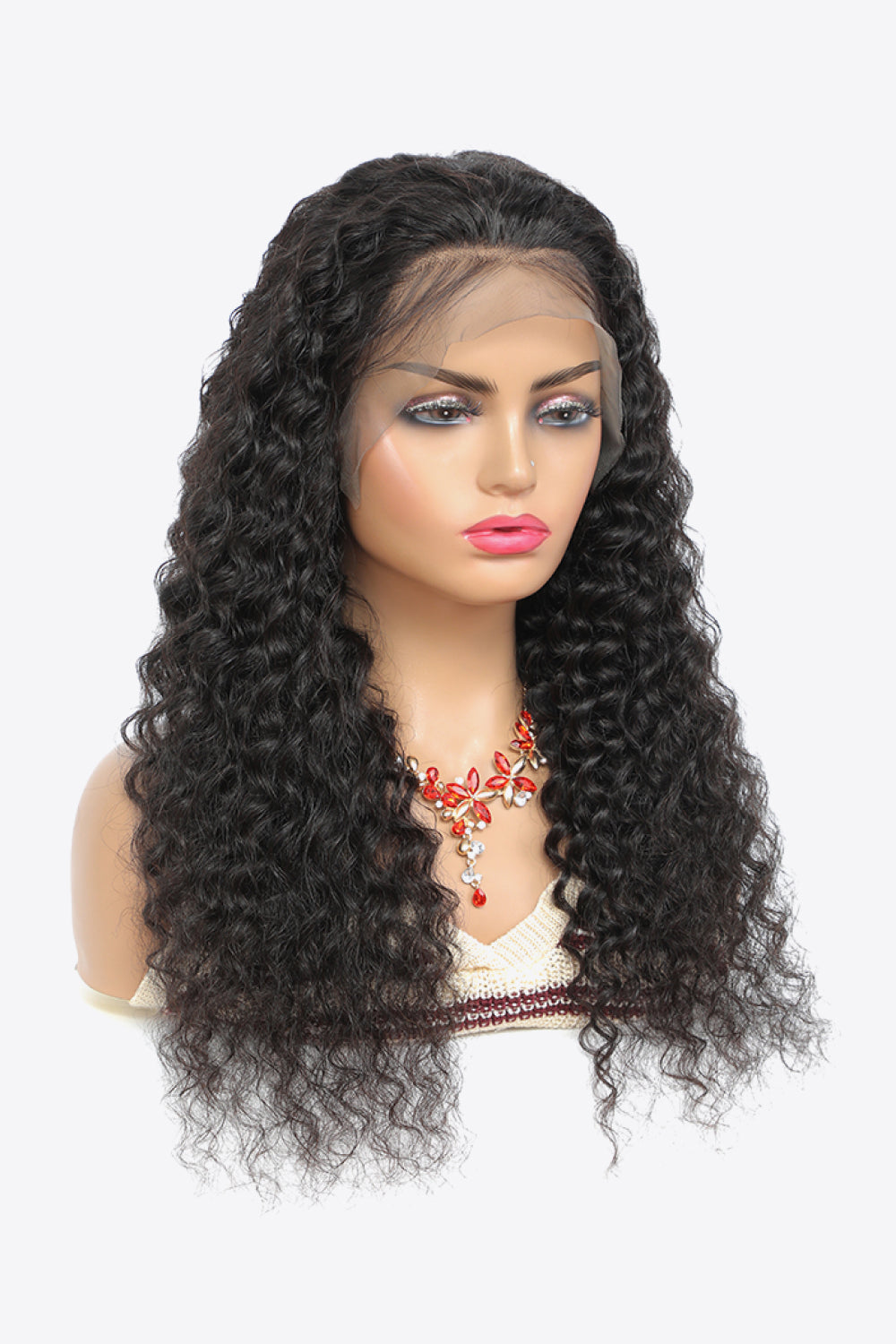 20” Natural Black Lace Front Curly Human Hair Wig