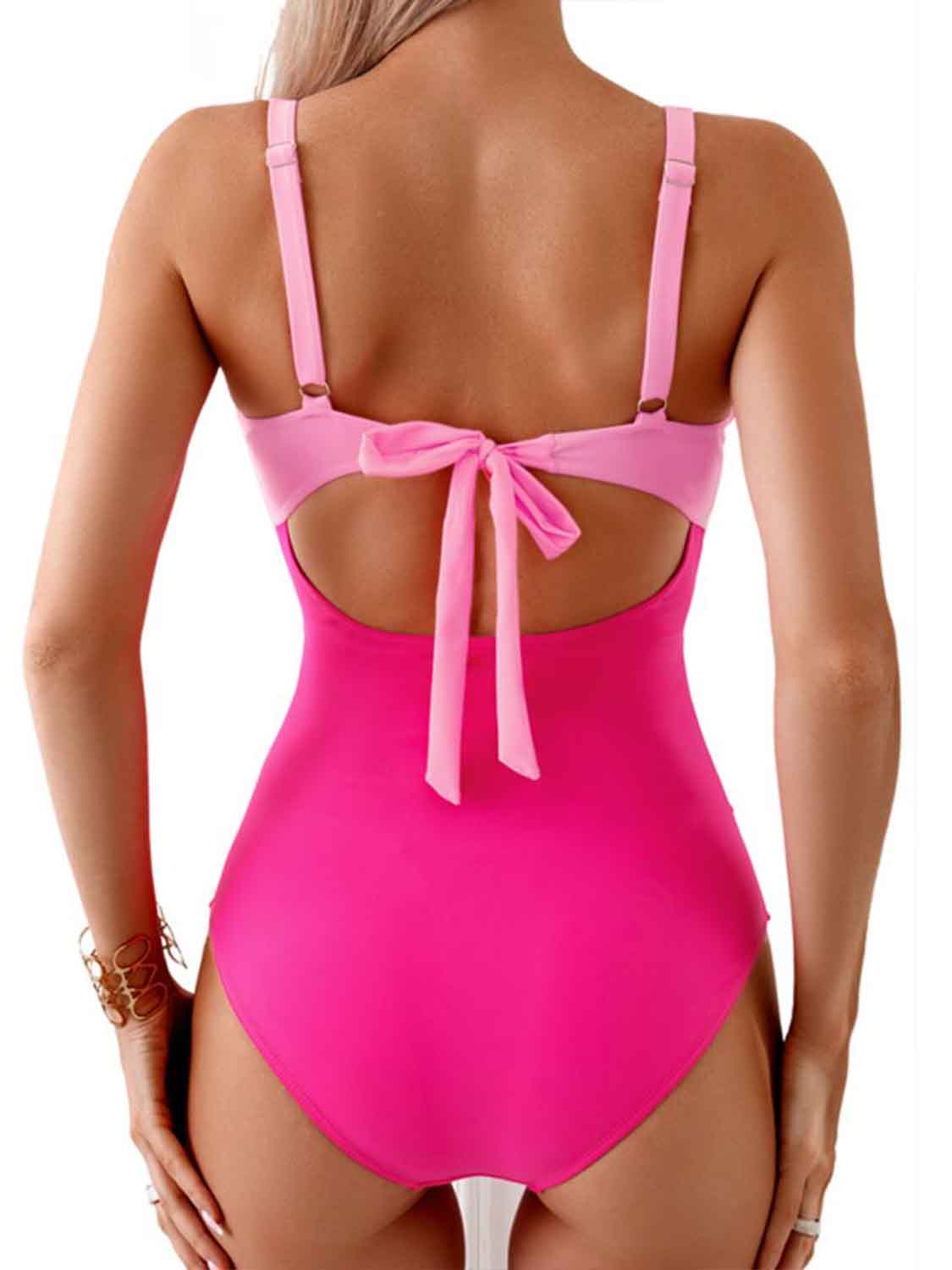 Tied Cutout Contrast One-Piece Swimwear (4 Variants)