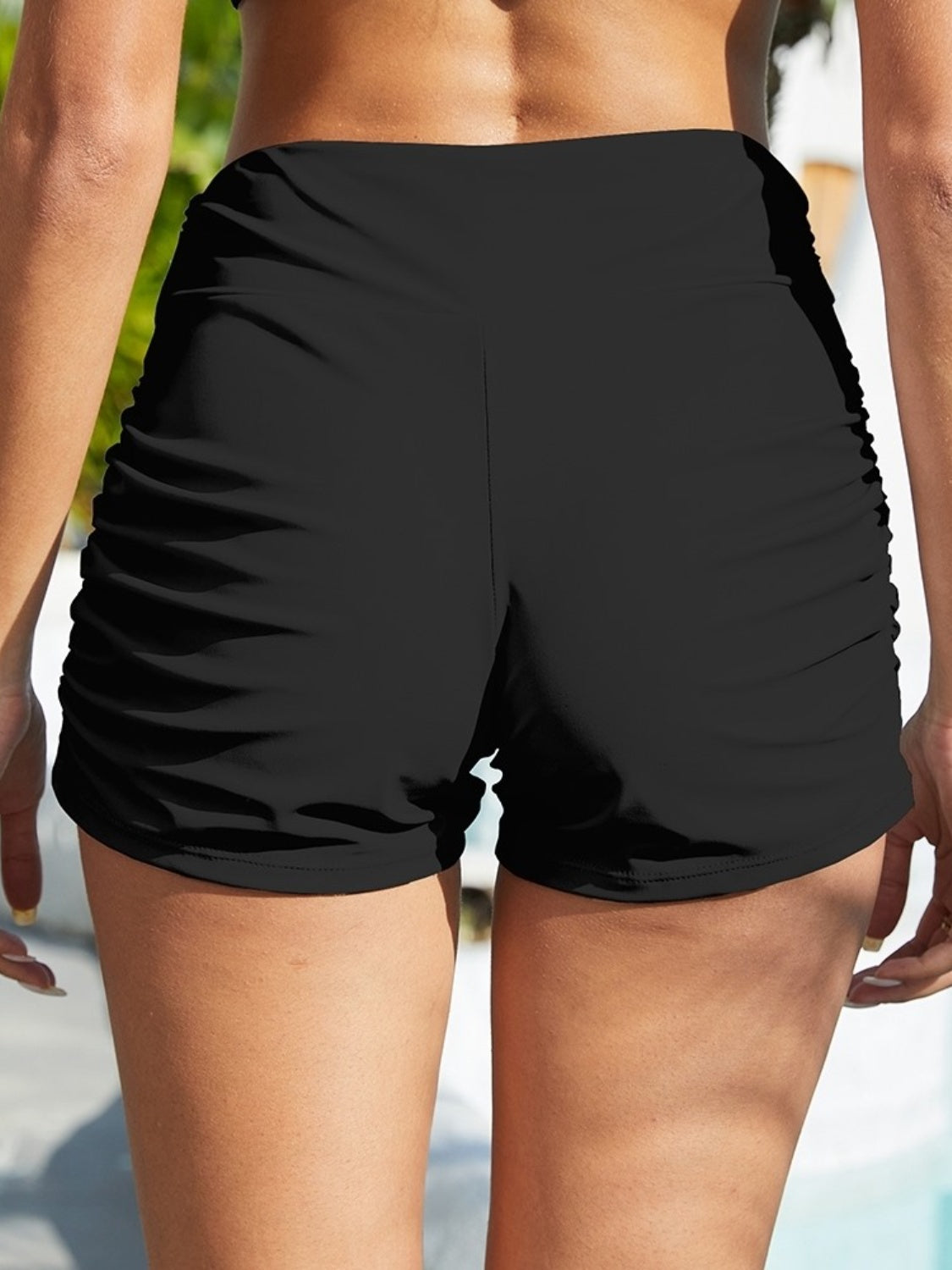 Ruched Mid-Rise Waist Swim Shorts (2 Variants)