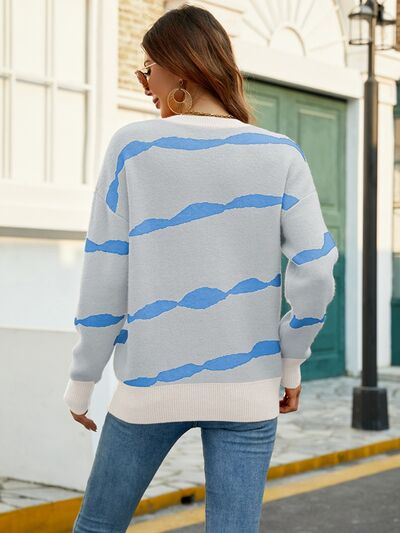 Striped Round Neck Dropped Shoulder Sweater