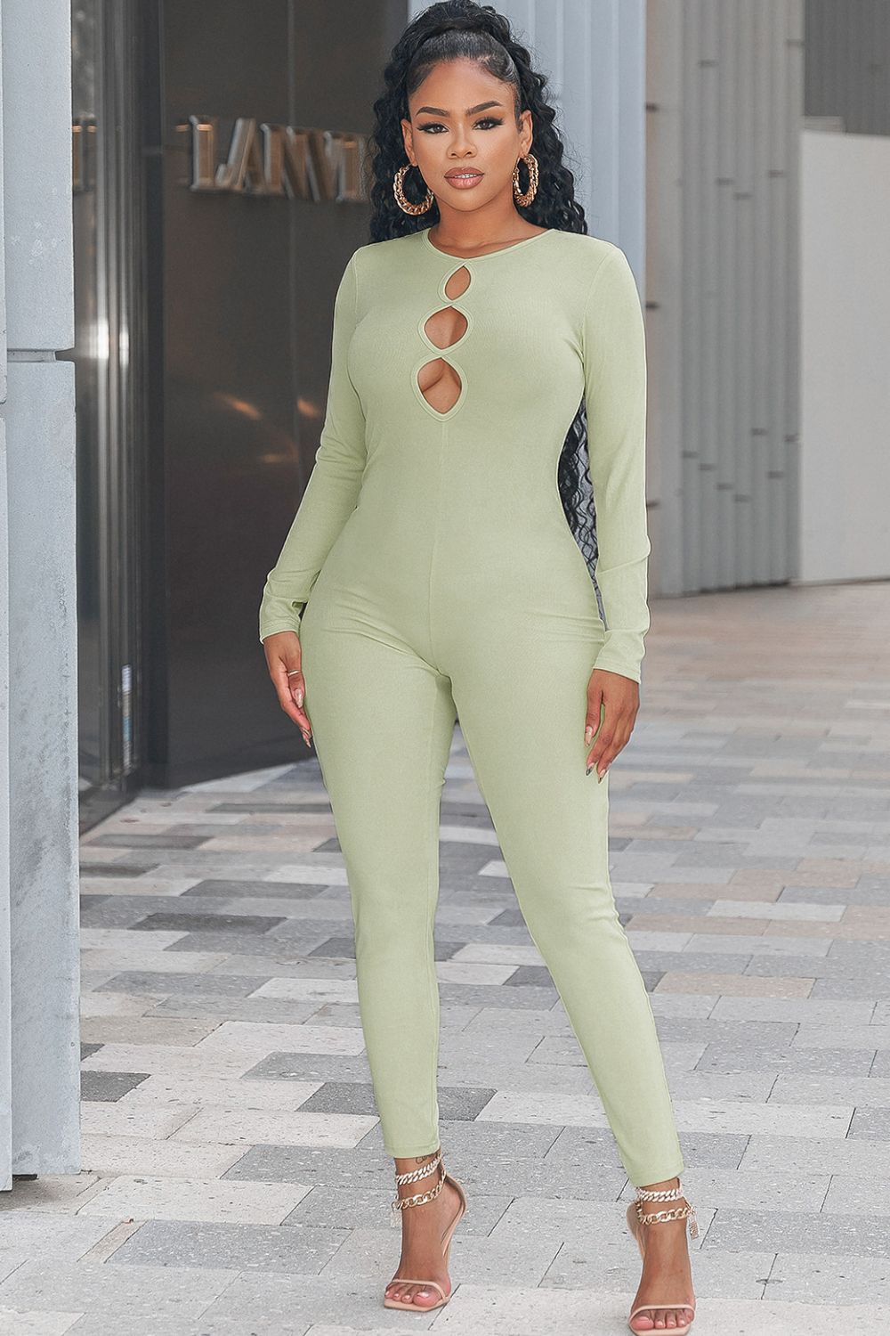 3 Peep Hole Cutout High Neck Jumpsuit (3 Variants)