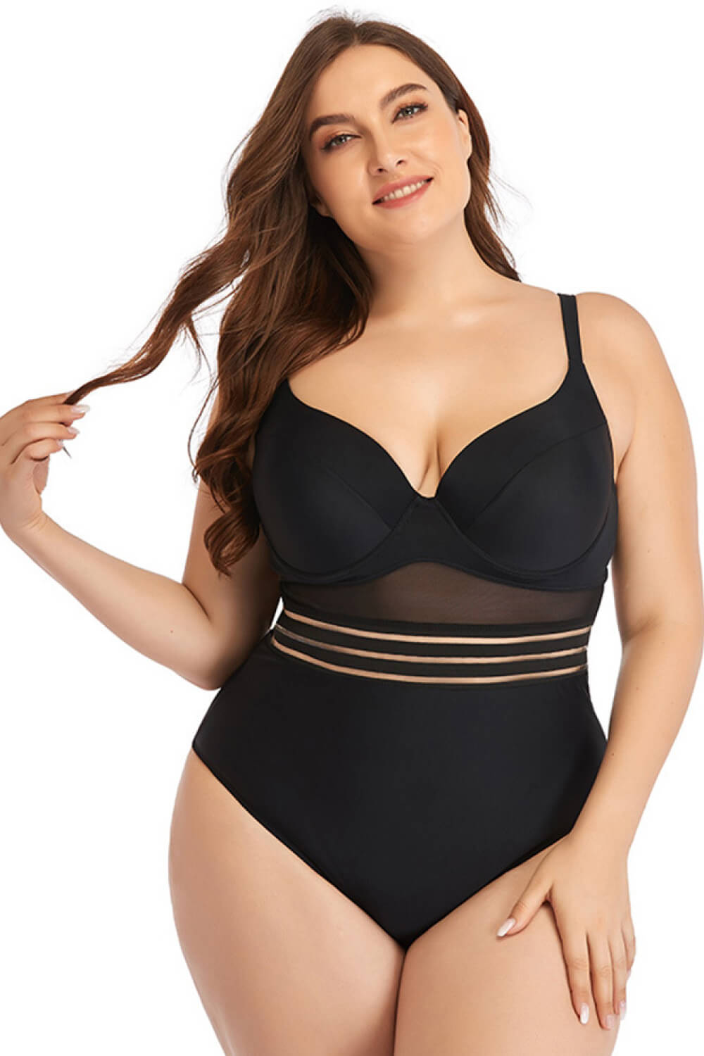 Plus Size Spliced Mesh Tie-Back One-Piece Swimsuit (6 Variants)