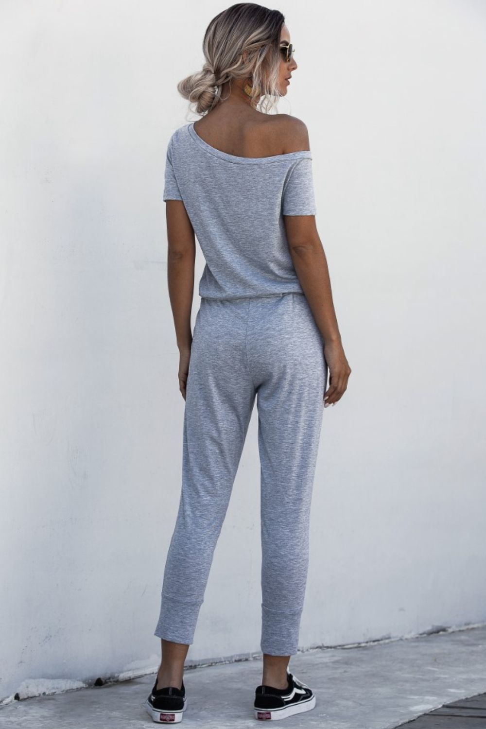 Asymmetrical Neck Tied Jumpsuit with Pockets (4 Variants)