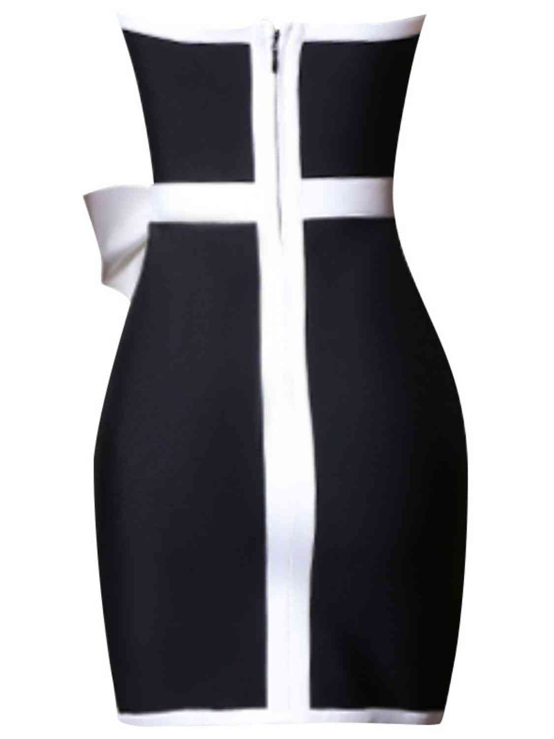 Classy Contrast Strapless Bow Detail Mini Dress