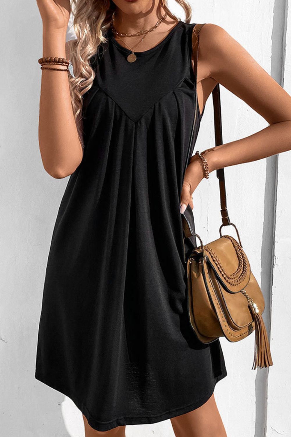 Round Neck Sleeveless Mini Dress (4 Variants)