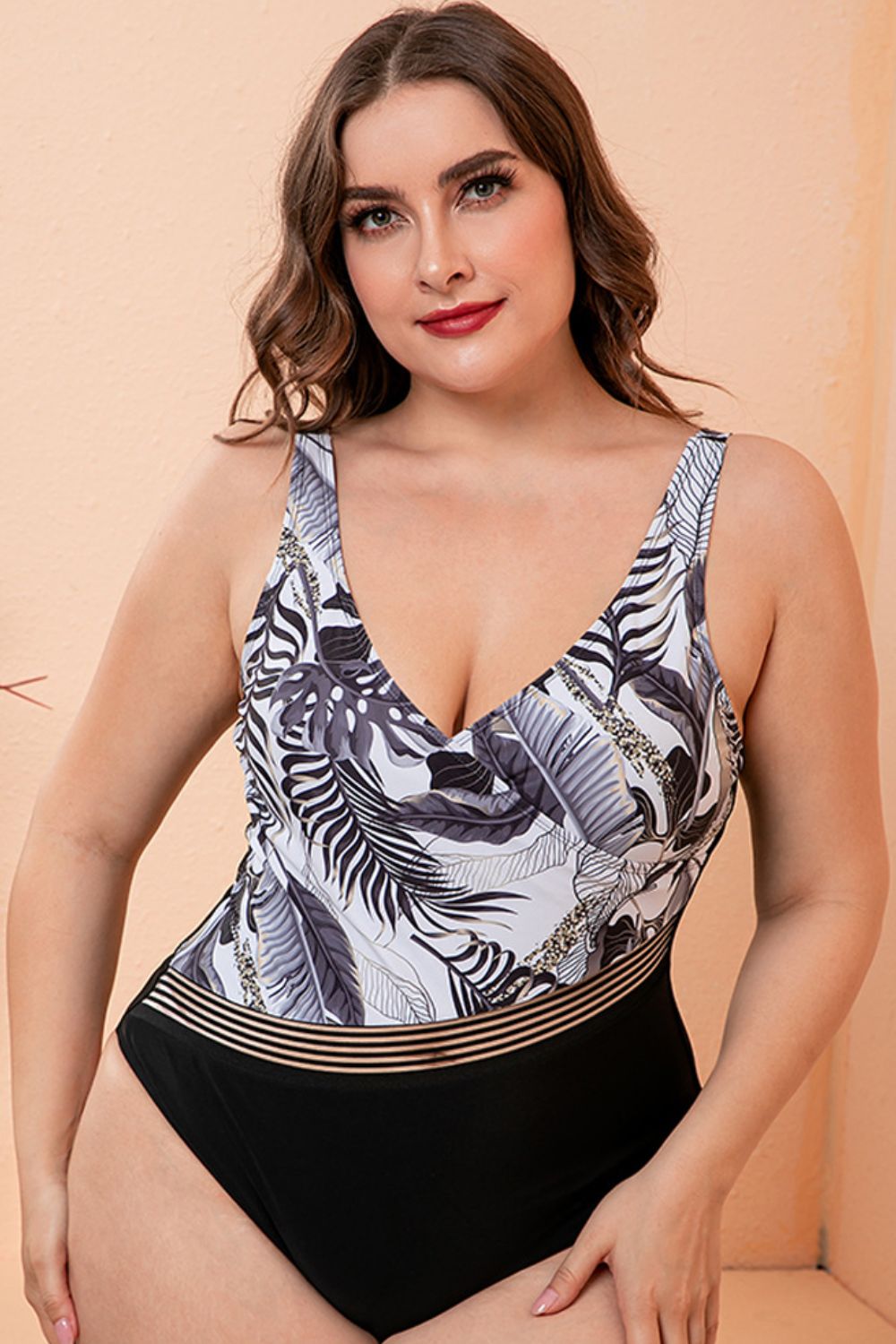 Full Size Two-Tone Plunge One-Piece Swimsuit (4 Variants)