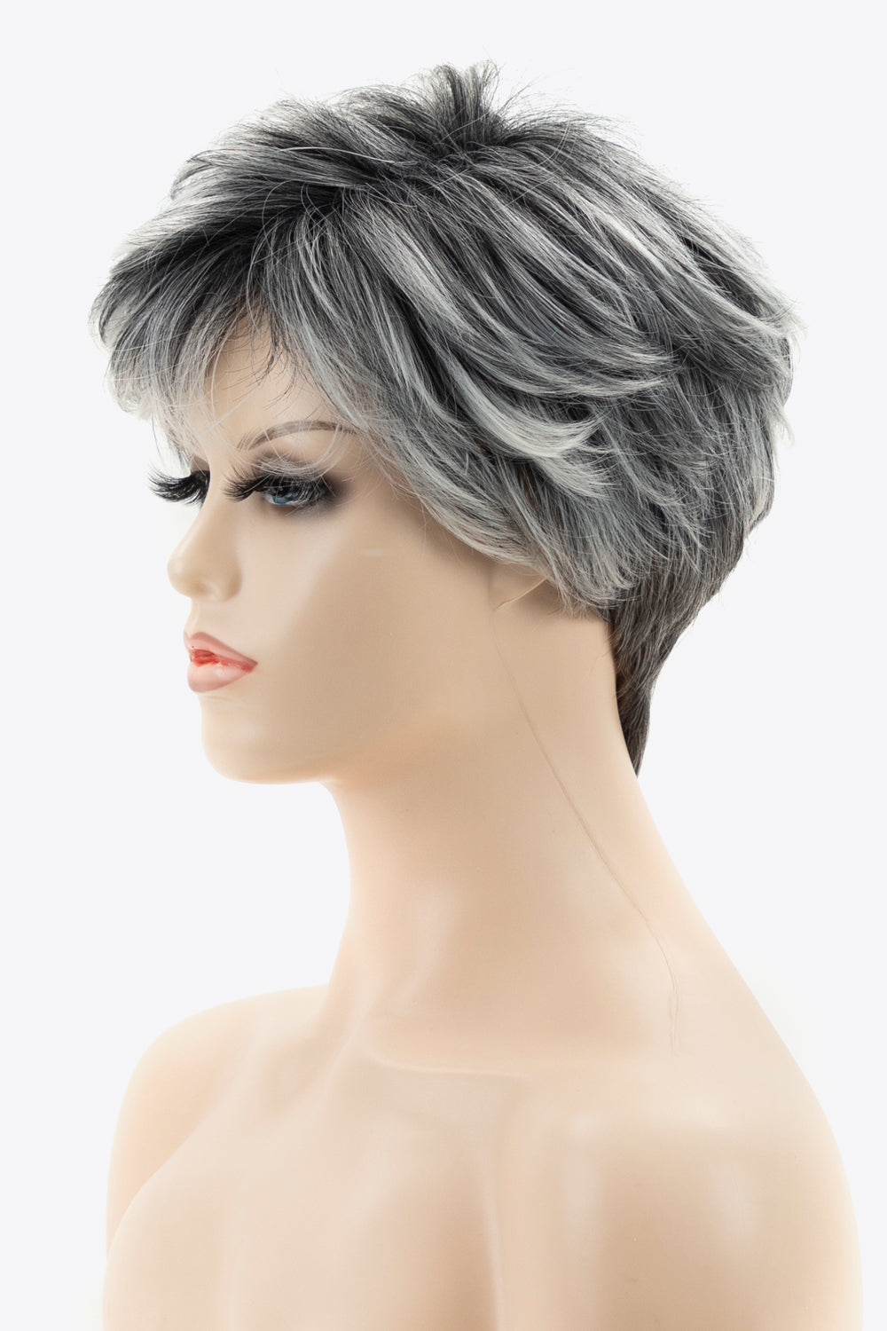 4'' Gray/Black/White Short Synthetic Pixie Layered Wig