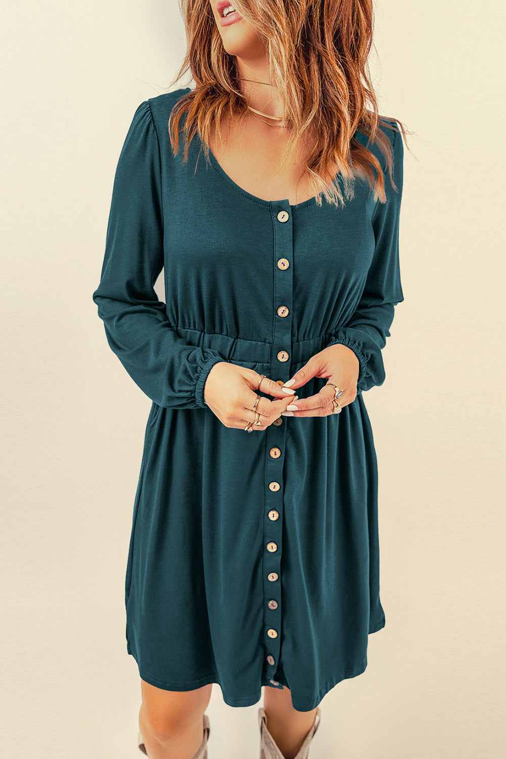 Button Down Long Sleeve Dress with Pockets