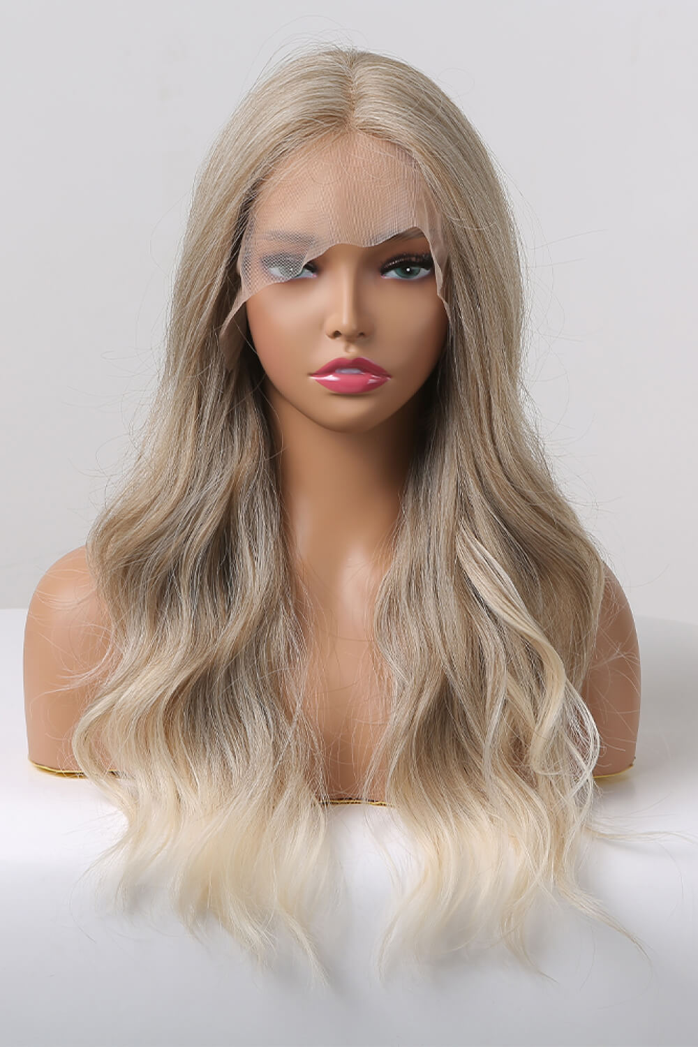 24" Medium Blonde Highlights Long Wave Lace Front Synthetic Wig