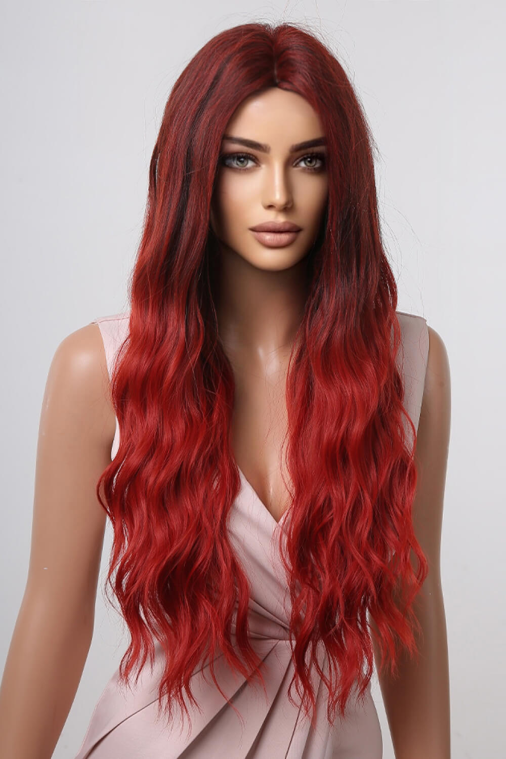 27" Red Ombre Long Wave Synthetic Wig