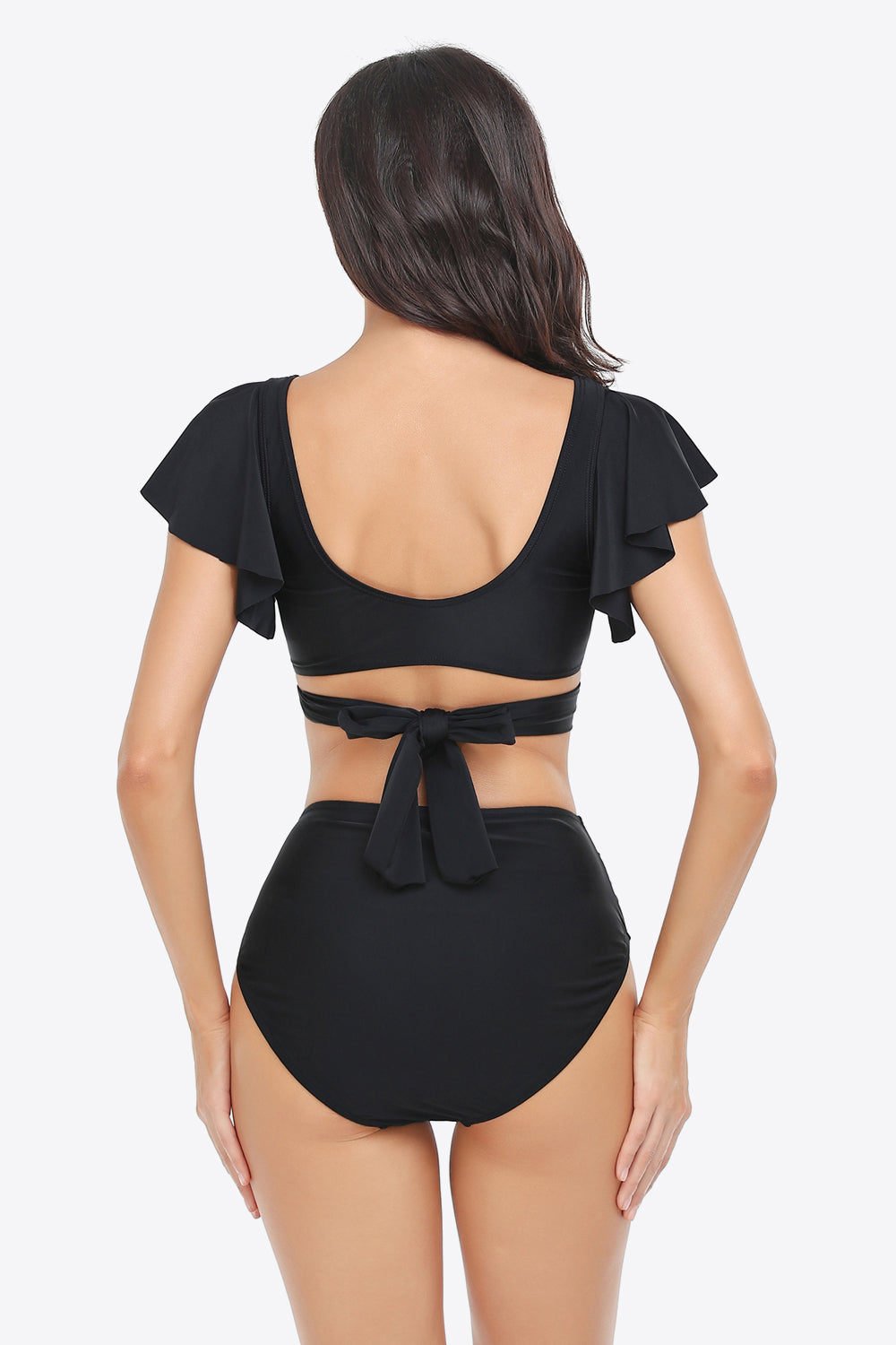 Two-Tone Flutter Sleeve Tied Two-Piece Swimsuit (3 Variants)